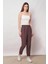 Keten Yüksek Bel Pileli Beli Lastikli Kemerli Boyfriend Pantolon-Kahve 3