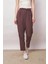 Keten Yüksek Bel Pileli Beli Lastikli Kemerli Boyfriend Pantolon-Kahve 4