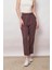 Keten Yüksek Bel Pileli Beli Lastikli Kemerli Boyfriend Pantolon-Kahve 5