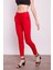 Yüksek Bel Kalın Kemerli Cepli Dar Paça Bilek Boy Pamuklu Likralı Kumaş Pantolon-Kırmızı 4
