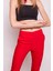 Yüksek Bel Kalın Kemerli Cepli Dar Paça Bilek Boy Pamuklu Likralı Kumaş Pantolon-Kırmızı 5