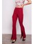 Kadın Yüksek Bel Önü Dikişli Yırtmaçlı Ispanyol Paça Likralı Kumaş Pantolon -Bordo 2