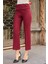 Kadın Yüksek Bel Önü Dikişli Beli Apoletli Düğmeli Boru Paça Hafif Likralı Kumaş Pantolon-Bordo 3