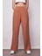 Keten Yüksek Bel Beli Lastikli Yan Cepli Bol Paça Pantolon -Camel 7