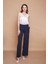 Yüksek Bel Yan Cepli Bol Paça Palazzo Pantolon -Lacivert 2