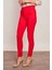 Kalın Kemerli Süs Cepli Bilek Boy Likralı Kumaş Pantolon-Kırmızı 8