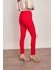 Kalın Kemerli Süs Cepli Bilek Boy Likralı Kumaş Pantolon-Kırmızı 10