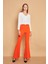 Yüksek Bel Ön Arka Dikişli Ispanyol Paça Tayt Likralı Kumaş Pantolon-Oranj 1