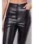 Kadın Violet Hafif Likralı Deri Yüksek Bel Alman Cepli Bilek Boy Pantolon-Siyah 4