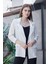Yazlık Likrasız Keten Kumaş Yakalı Cep Kapaklı Oversize Blazer Ceket-Beyaz 1