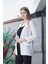 Yazlık Likrasız Keten Kumaş Yakalı Cep Kapaklı Oversize Blazer Ceket-Beyaz 2