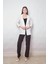 Yazlık Likrasız Keten Kumaş Yakalı Cep Kapaklı Oversize Blazer Ceket-Beyaz 3