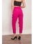 Yüksek Bel Kalın Kemerli Yan Cepli Pileli Havuç Paça Hafif Likralı Kumaş Pantolon-Açık Magenta 3