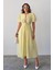 Bağcık Detaylı Beli Büzgülü Müslin Elbise Sarı 9362-E 1