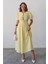 Bağcık Detaylı Beli Büzgülü Müslin Elbise Sarı 9362-E 3