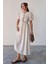 Bağcık Detaylı Beli Büzgülü Müslin Elbise Bej 9362-E 4