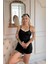 Siyah Chic Comfort Dantelli Örme Askılı Şortlu Kadın Pijama Takımı 2