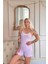 Lila Chic Comfort Dantelli Örme Askılı Şortlu Kadın Pijama Takımı 4