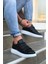 J044 Bağcıklı Ortopedik Taban Erkek Desenli Günlük Sneaker Spor Ayakkabı Bt Siyah 1
