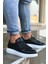 J044 Bağcıklı Ortopedik Taban Erkek Desenli Günlük Sneaker Spor Ayakkabı Bt Siyah 3