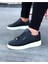 J01 Bağcıklı Delik Desenli Ortopedik Taban Erkek Sneaker Günlük Ayakkabı Bt Siyah 1