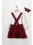 Kız Çocuk Bebek Bordo Krep Elbise Bandana Uzun Kol Badi Takım 3