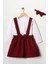 Kız Çocuk Bebek Bordo Krep Elbise Bandana Uzun Kol Badi Takım 2