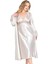 Litae Büyük Beden Ekru Uzun Ikili Saten Sabahlık Gecelik Takımı 3