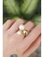 Pirinç Gold Renk Ayarlanabilir Inci Taşlı Yüzük - Modern Çözüm - Cool Stil 1