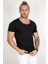 Siyah Geniş Yaka Likralı Tişört Oval Yaka Slim Fit Eteği Oval Açık Yaka T-shirt 1801199 5