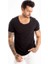 Siyah Geniş Yaka Likralı Tişört Oval Yaka Slim Fit Eteği Oval Açık Yaka T-shirt 1801199 1
