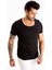 Siyah Geniş Yaka Likralı Tişört Oval Yaka Slim Fit Eteği Oval Açık Yaka T-shirt 1801199 3