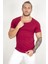 Bordo Geniş Yaka Likralı Tişört Oval Yaka Slim Fit Eteği Oval Açık Yaka T-shirt 1801199 1