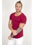 Bordo Geniş Yaka Likralı Tişört Oval Yaka Slim Fit Eteği Oval Açık Yaka T-shirt 1801199 2