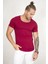 Bordo Geniş Yaka Likralı Tişört Oval Yaka Slim Fit Eteği Oval Açık Yaka T-shirt 1801199 3