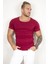 Bordo Geniş Yaka Likralı Tişört Oval Yaka Slim Fit Eteği Oval Açık Yaka T-shirt 1801199 4