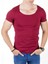 Bordo Geniş Yaka Likralı Tişört Oval Yaka Slim Fit Eteği Oval Açık Yaka T-shirt 1801199 7