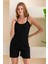 İp Askılı Şortlu Kaşkorse Kadın Pijama Takımı Pamuk Karışımlı Kumaş Siyah - 6015 1
