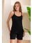 İp Askılı Şortlu Kaşkorse Kadın Pijama Takımı Pamuk Karışımlı Kumaş Siyah - 6015 2