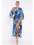 Kadın Kruvaze Yaka Bel Lastikli Yırtmaçlı Desenli Viskon Elbise P-00017809 1