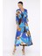 Kadın Kruvaze Yaka Bel Lastikli Yırtmaçlı Desenli Viskon Elbise P-00017809 2