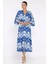 Kadın Kruvaze Yaka Bel Lastikli Yarasa Kol Yırtmaç Detaylı Desenli Elbise P-00017808 1