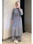 Kendinden Desenli Bel Bağlama Detaylı Tesettür Tunik Pantolon Ikili Takım P-00017823 2