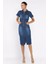 Kadın Polo Yaka Ön Çıtçıtlı Yırtmaç Detaylı Jean Kot Elbise P-00017824 2