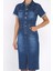 Kadın Polo Yaka Ön Çıtçıtlı Yırtmaç Detaylı Jean Kot Elbise P-00017824 4