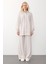 Kapüşonlu Premium Kumaş Sweat Pantolon Takım Krem 7079-TK 2