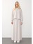Oversize Premium Kumaş Sweat Etekli Takım Krem 7011-TK 4