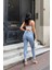 Yüksek Bel Yırtık Detaylı Pantolon - Denim Denim - 30 2