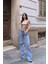 Yüksek Bel Yırtık Detaylı Bol Paça Pantolon - Denim Denim - 29 2