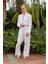 Premium Seri Beyaz Keten Crop Ceket Pantolon Takım 4